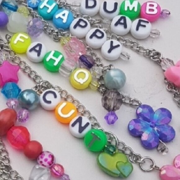 Patch & Roam Cute but Rude 'Fah Q' beaded purse or key charm colorful playful - Picture 2 of 6